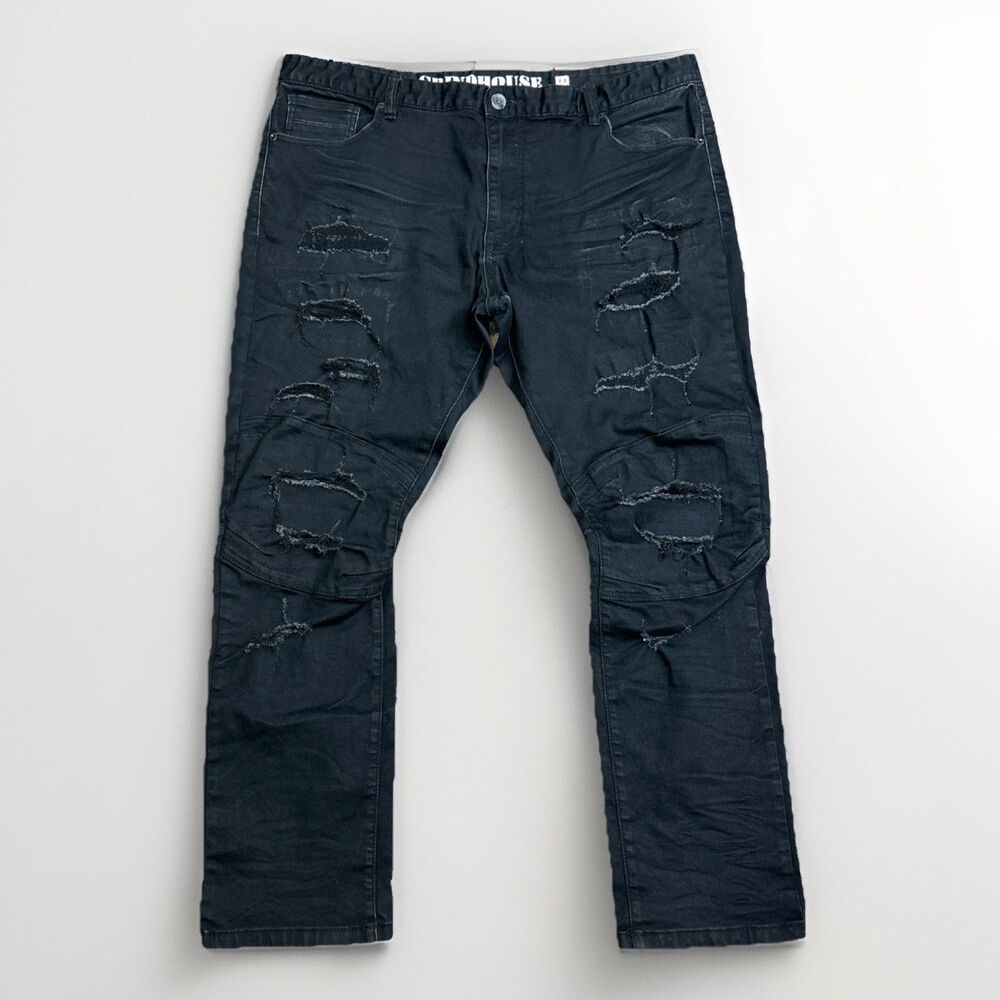 Grindhouse Denim Jeans Men's Sz 44 Black Shredded Destroyed Moto Streetwear
